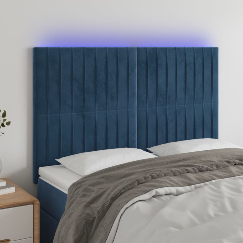 Zagłówek do łóżka z LED ciemnoniebieski, 144x5x118/128 cm