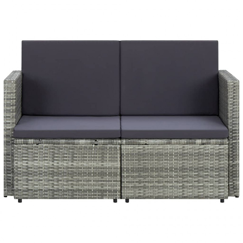 2-osobowa sofa ogrodowa z poduszkami, polirattan, szara