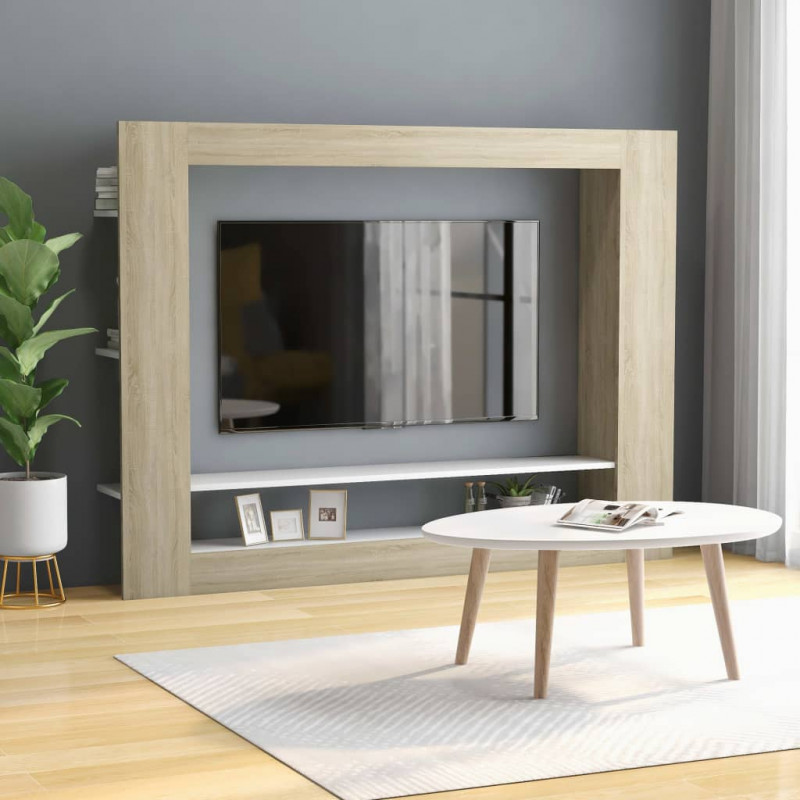 Szafka pod telewizor, biel i dąb sonoma, 152x22x113 cm