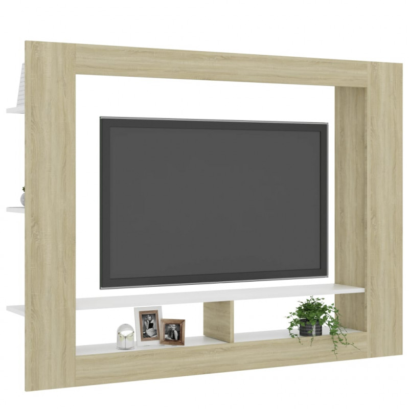 Szafka pod telewizor, biel i dąb sonoma, 152x22x113 cm