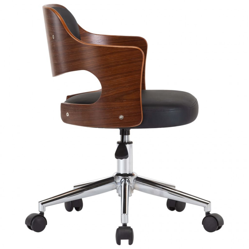 Obrotowe krzesło stołowe, czarne, gięte drewno i sztuczna skóra