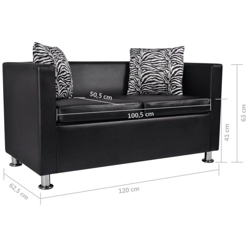 Sofa 2-osobowa ze skóry syntetycznej, czarna