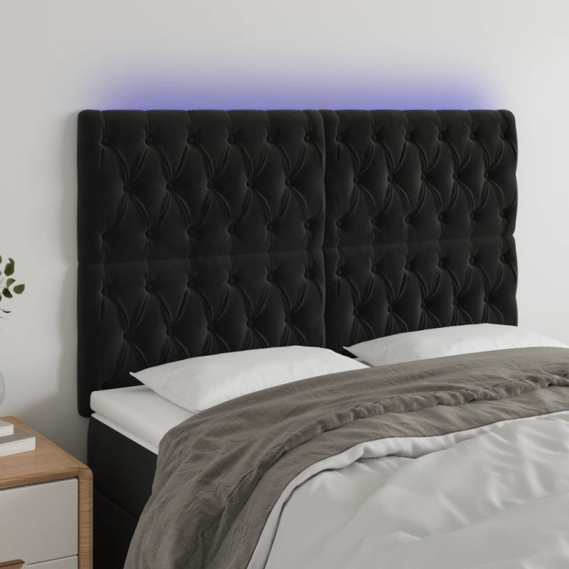 Zagłówek do łóżka z LED, czarny, 144x7x118/128 cm, aksamit