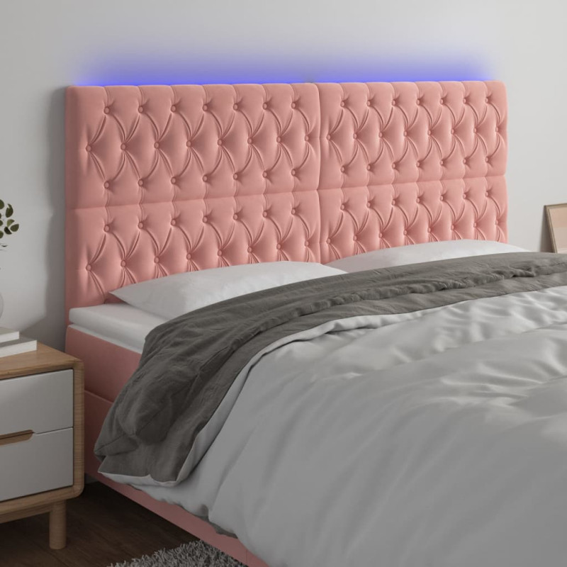 Zagłówek do łóżka z LED, różowy, 180x7x118/128 cm, aksamit