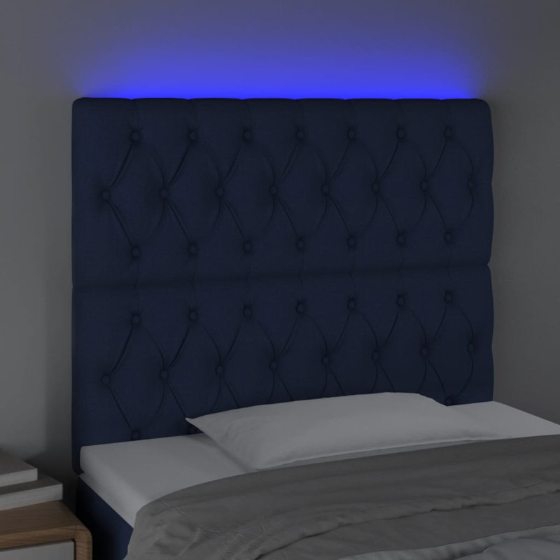 Zagłówek do łóżka z LED, niebieski, 100x7x118/128 cm, tkanina