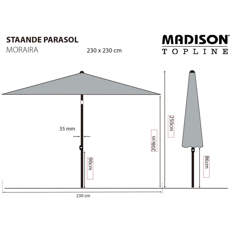Madison Parasol ogrodowy Moraira, 230x230 cm, kolor taupe