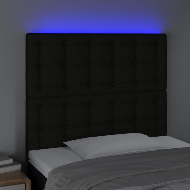 Zagłówek do łóżka z LED, czarny, 100x5x118/128 cm, tkanina