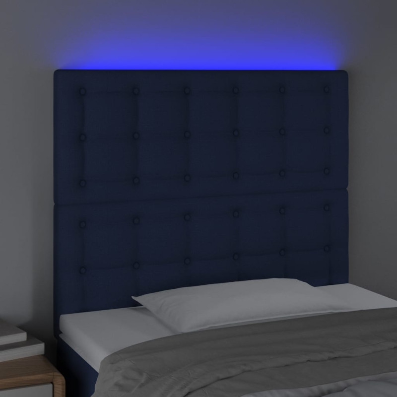 Zagłówek do łóżka z LED, niebieski, 80x5x118/128 cm, tkanina