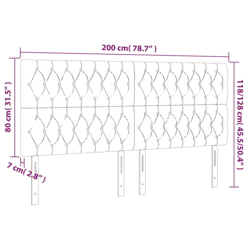 Zagłówek do łóżka z LED, różowy, 200x7x118/128cm, aksamit