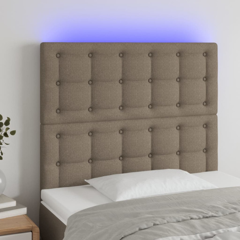Zagłówek do łóżka z LED, taupe, 90x5x118/128 cm, tkanina