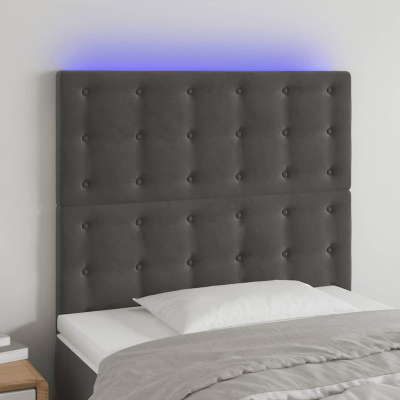 Zagłówek do łóżka z LED, ciemnoszary, 100x5x118/128 cm, aksamit