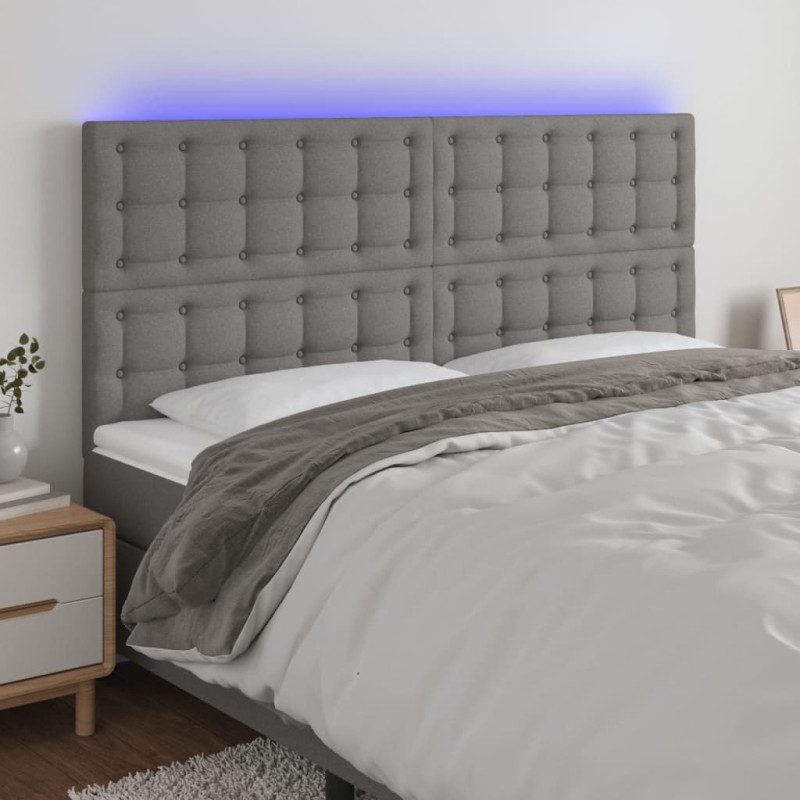 Zagłówek do łóżka z LED, ciemnoszary, 180x5x118/128 cm, tkanina