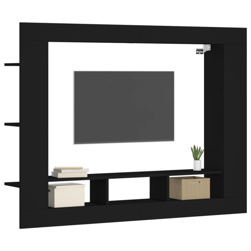 Szafka pod TV, czarna, 152x22x113 cm, materiał drewnopochodny