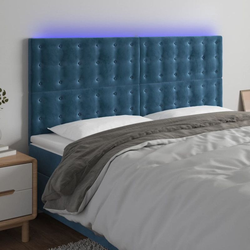 Zagłówek do łóżka z LED, ciemnoniebieski, 180x5x118/128 cm