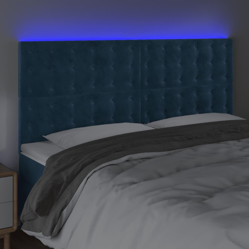 Zagłówek do łóżka z LED, ciemnoniebieski, 180x5x118/128 cm