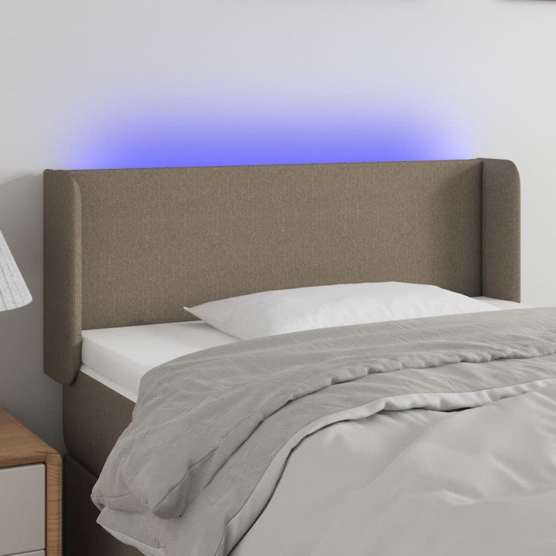 Zagłówek do łóżka z LED, taupe, 83x16x78/88 cm, tkanina