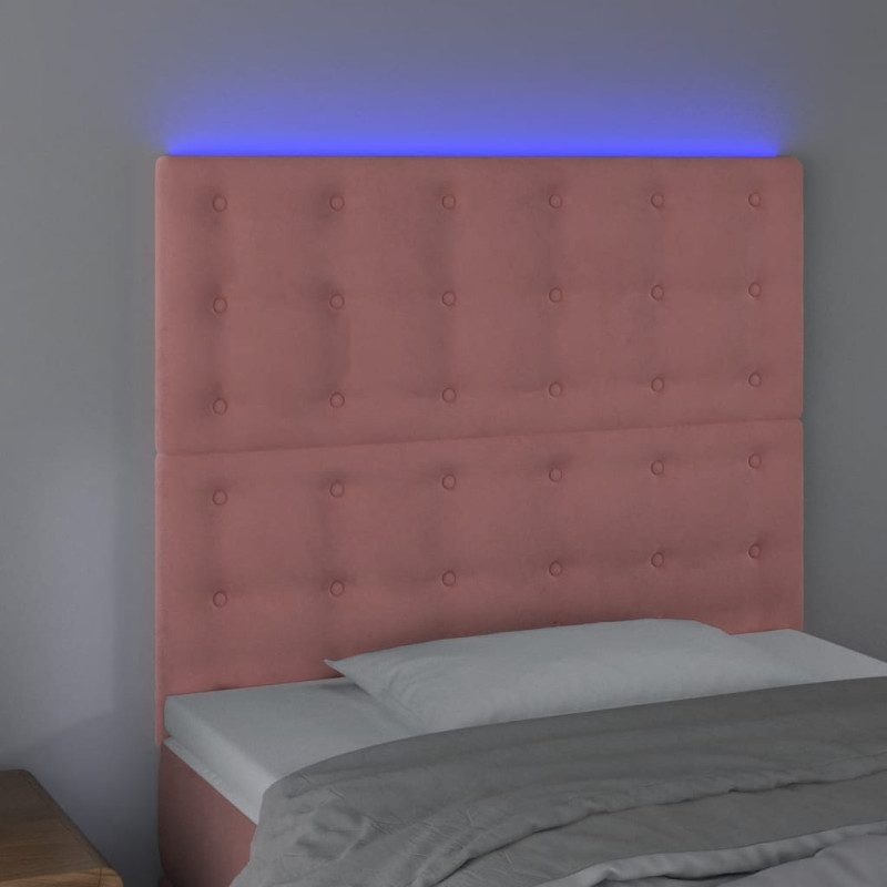 Zagłówek do łóżka z LED, różowy, 90x5x118/128 cm, aksamit