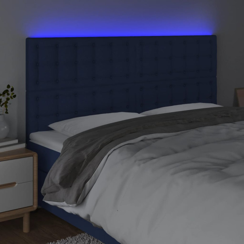 Zagłówek do łóżka z LED, niebieski, 180x5x118/128 cm, tkanina