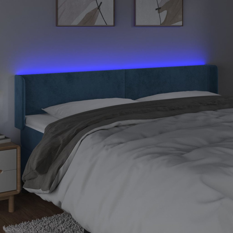 Zagłówek do łóżka z LED ciemnoniebieski 163x16x78/88 cm aksamit