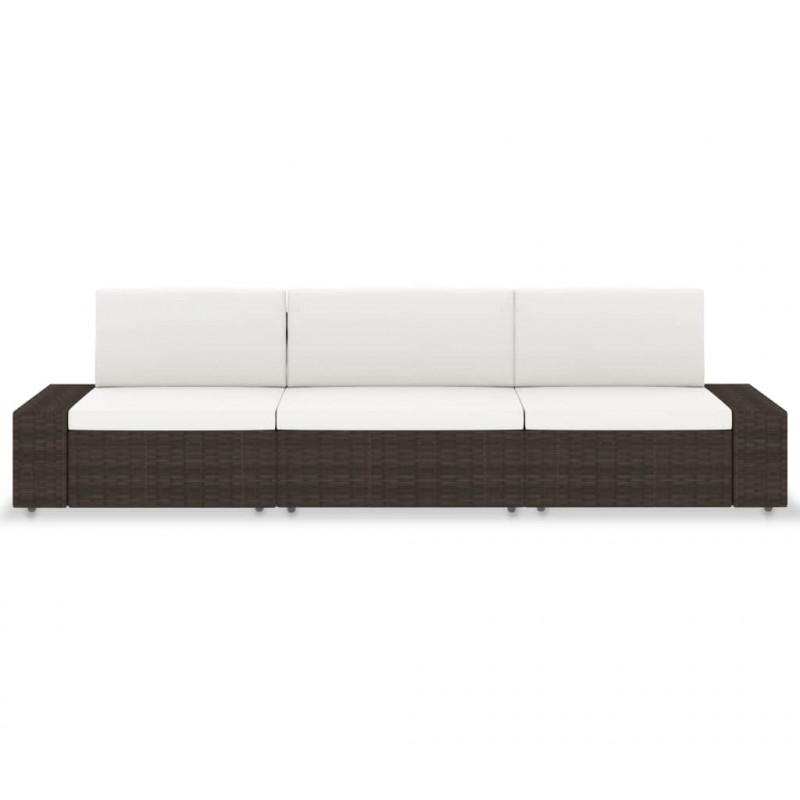 Sofa modułowa 3-osobowa, rattan PE, brązowa