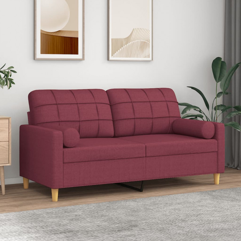 2-osobowa sofa z poduszkami, winna czerwień, 140 cm, tkanina