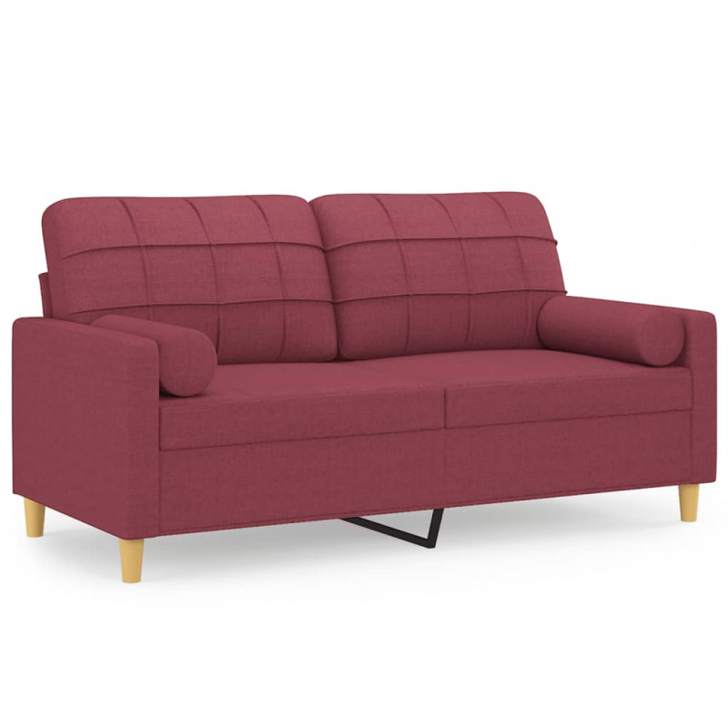 2-osobowa sofa z poduszkami, winna czerwień, 140 cm, tkanina