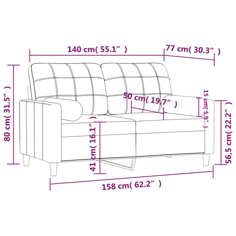 2-osobowa sofa z poduszkami, winna czerwień, 140 cm, tkanina