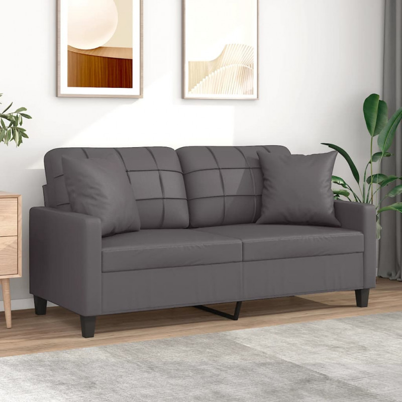 2-osobowa sofa z poduszkami, szara, 140 cm, sztuczna skóra