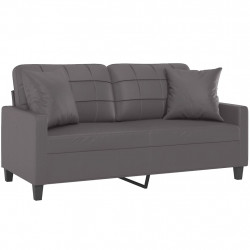 2-osobowa sofa z poduszkami, szara, 140 cm, sztuczna skóra