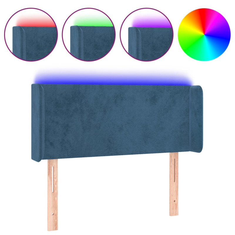 Zagłówek do łóżka z LED ciemnoniebieski 103x16x78/88 cm aksamit