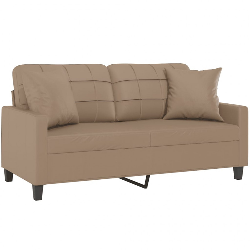 2-osobowa sofa z poduszkami, cappuccino, 140 cm, sztuczna skóra