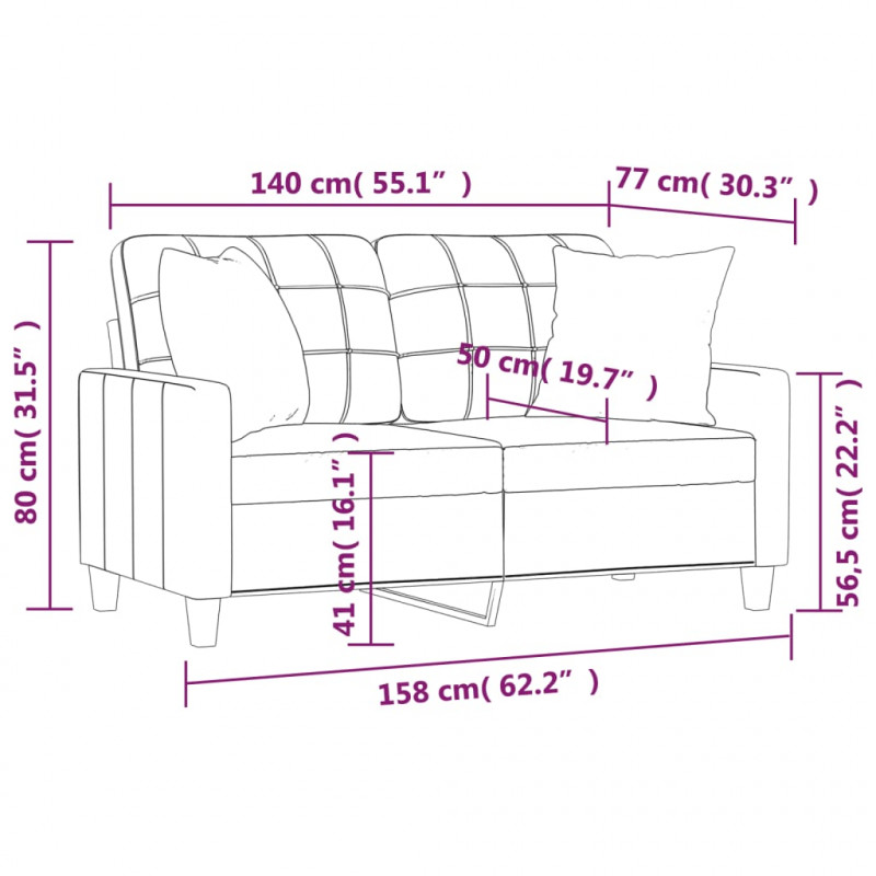 2-osobowa sofa z poduszkami, cappuccino, 140 cm, sztuczna skóra