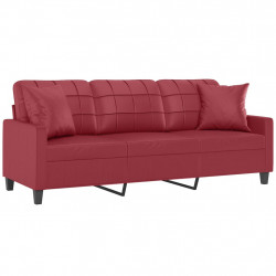 3-os. sofa z poduszkami, winna czerwień, 180 cm, sztuczna skóra