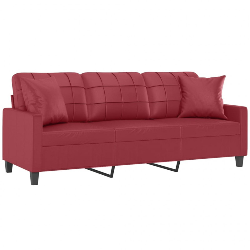 3-os. sofa z poduszkami, winna czerwień, 180 cm, sztuczna skóra