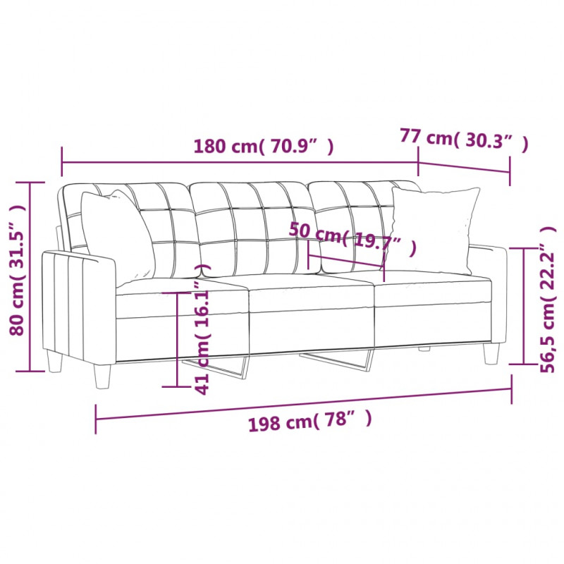 3-os. sofa z poduszkami, winna czerwień, 180 cm, sztuczna skóra