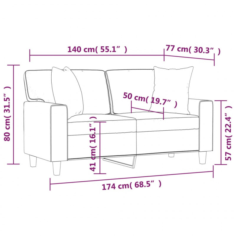 2-osobowa sofa z poduszkami, czarna, 140 cm, sztuczna skóra