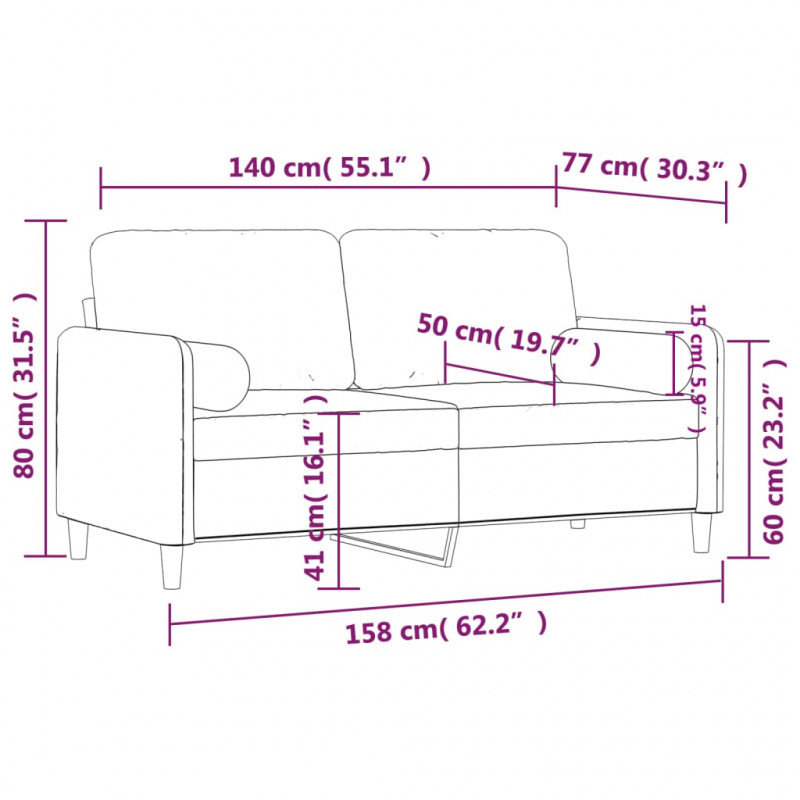 2-osobowa sofa z poduszkami, winna czerwień, 140 cm, aksamit