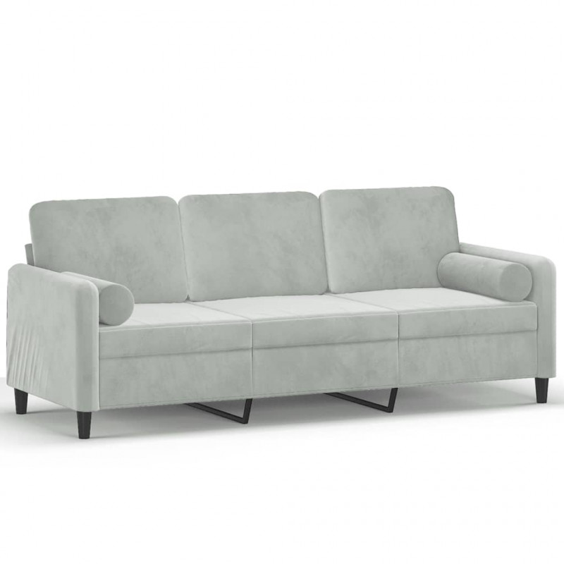 3-osobowa sofa z poduszkami, jasnoszara, 180 cm, aksamit