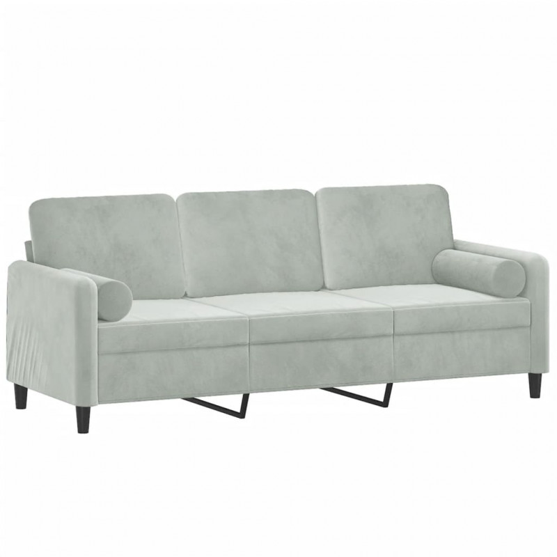 3-osobowa sofa z poduszkami, jasnoszara, 180 cm, aksamit