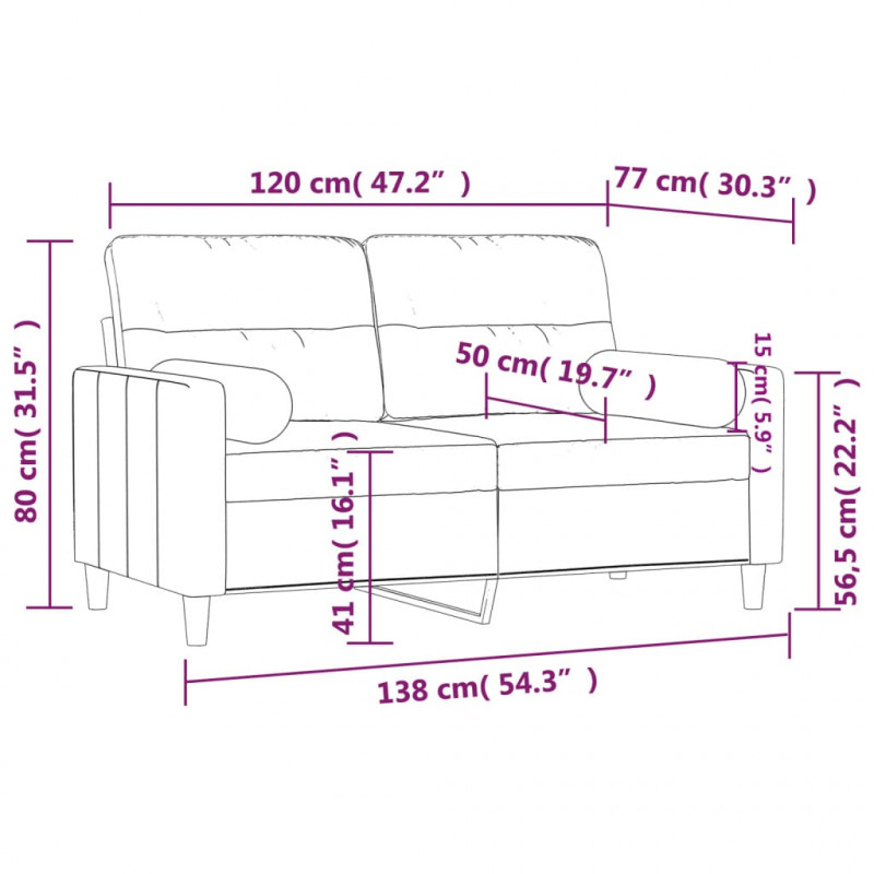 2-osobowa sofa z poduszkami, jasnożółta, 120 cm, tkanina
