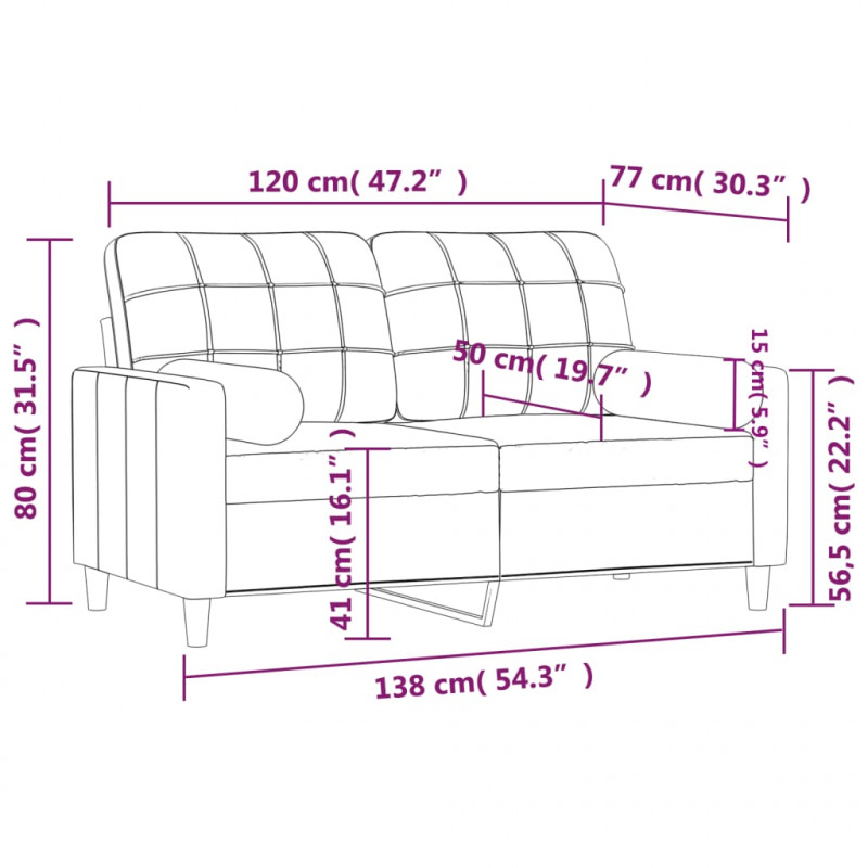2-osobowa sofa z poduszkami, jasnoszara, 120 cm, tkanina