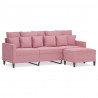 3-osobowa sofa z podnóżkiem, różowa, 180 cm, aksamitem