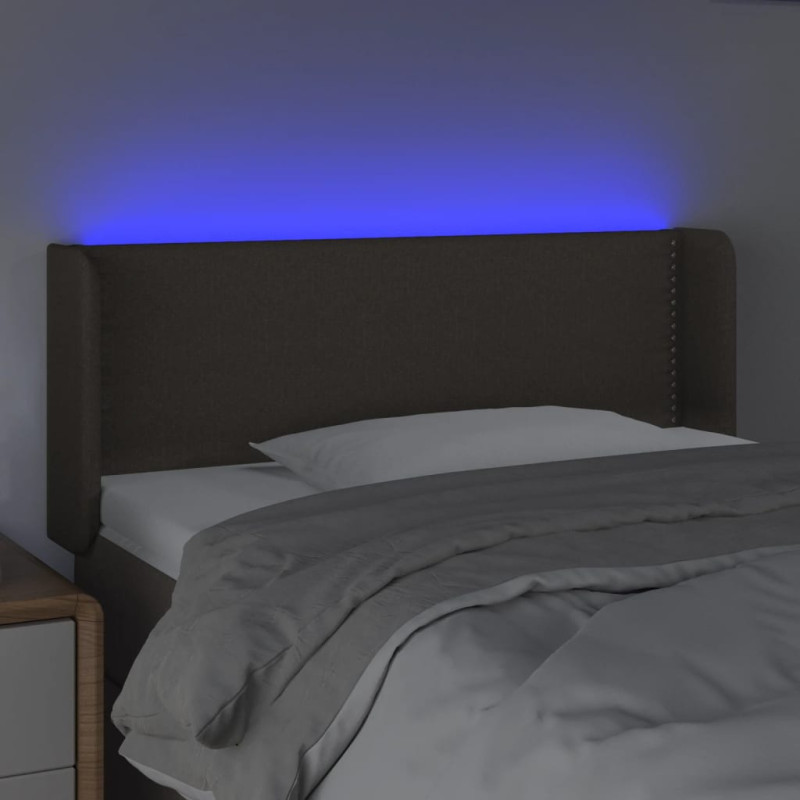 Zagłówek do łóżka z LED, taupe, 93x16x78/88 cm, tkanina