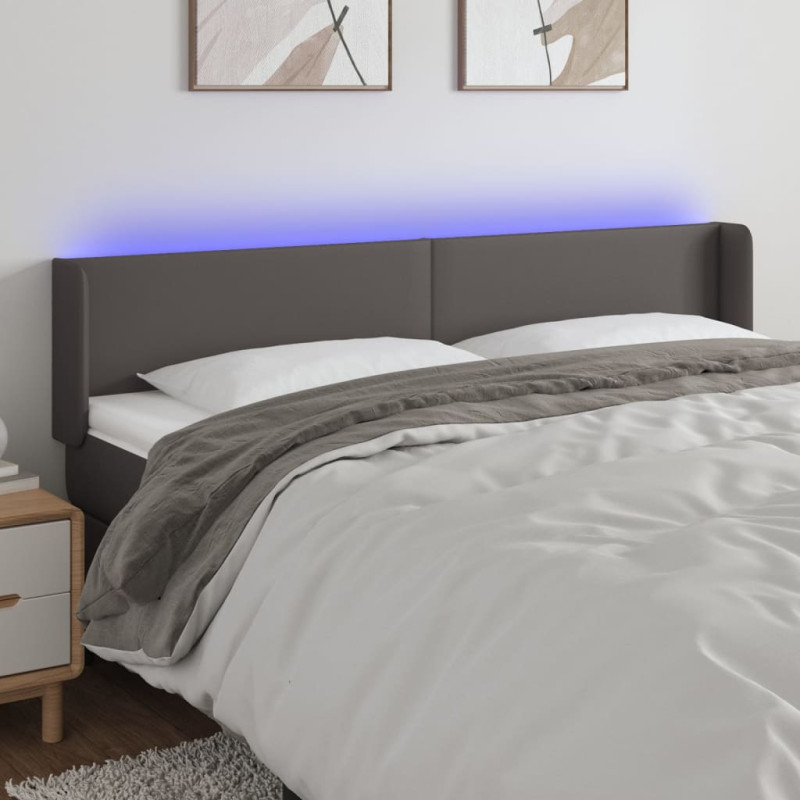 Zagłówek do łóżka z LED, szary, 203x16x78/88 cm, sztuczna skóra