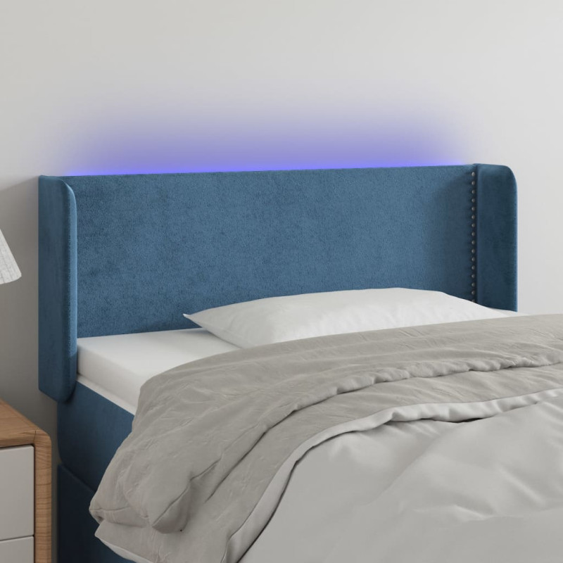 Zagłówek do łóżka z LED, ciemnoniebieski 83x16x78/88cm, aksamit