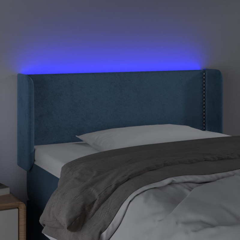 Zagłówek do łóżka z LED, ciemnoniebieski 83x16x78/88cm, aksamit