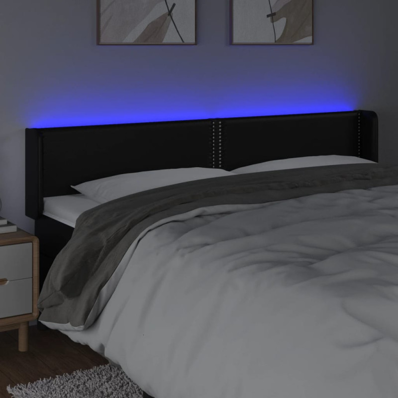 Zagłówek do łóżka z LED, czarny, 183x16x78/88cm, sztuczna skóra