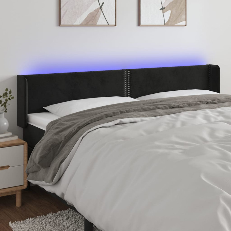 Zagłówek do łóżka z LED, czarny, 203x16x78/88 cm, aksamit