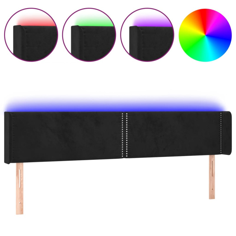 Zagłówek do łóżka z LED, czarny, 203x16x78/88 cm, aksamit