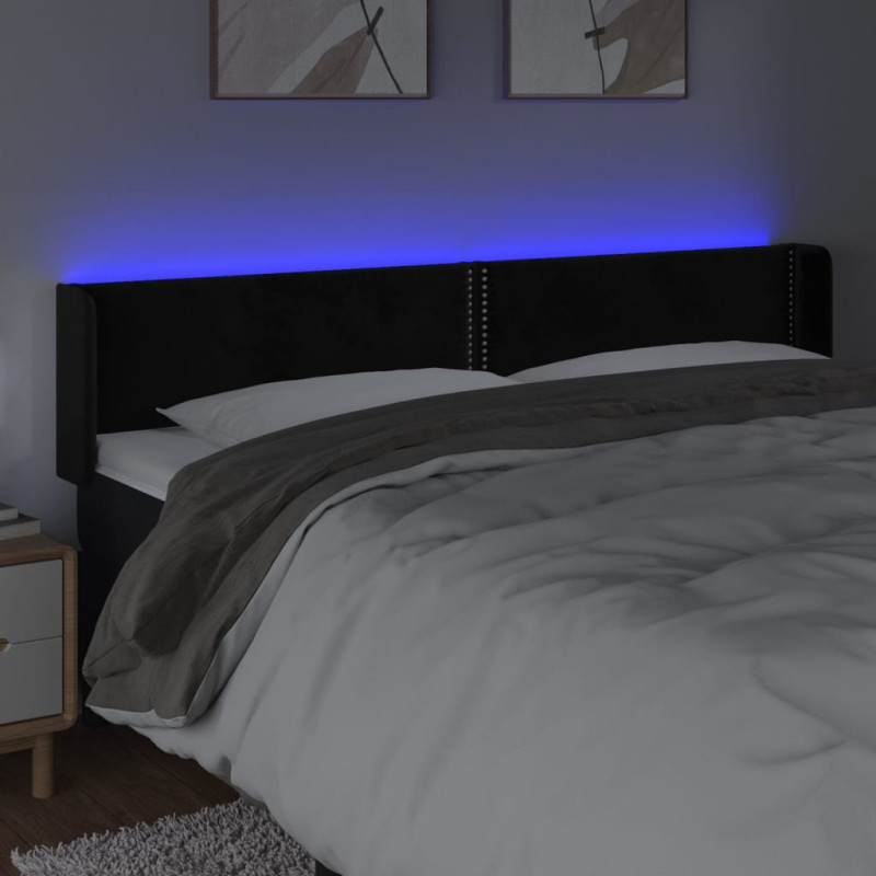 Zagłówek do łóżka z LED, czarny, 203x16x78/88 cm, aksamit